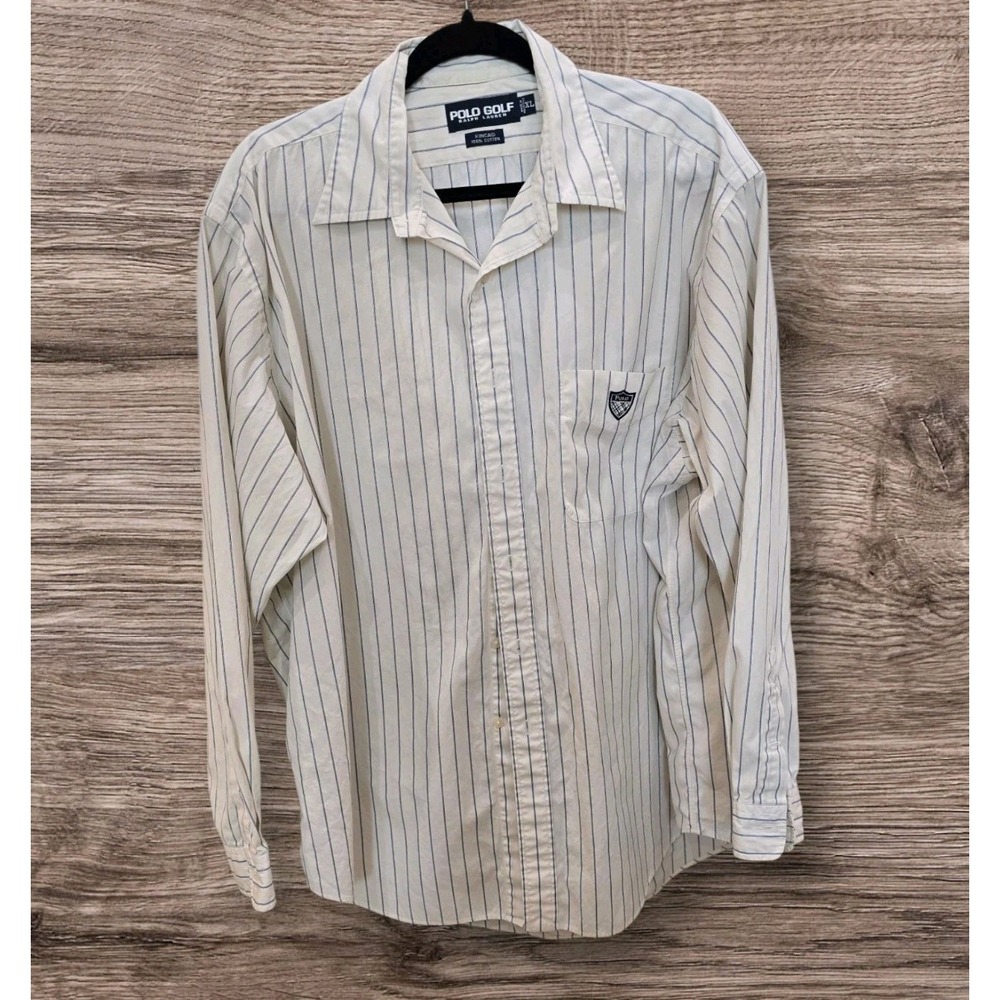 Polo Golf Ralph Lauren Men Kincaid  XL White Blue Stripe dress Shirt all Cotton